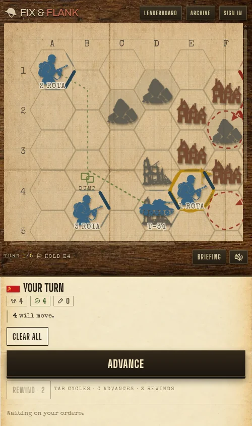 Fix & Flank mobile battle map and order controls