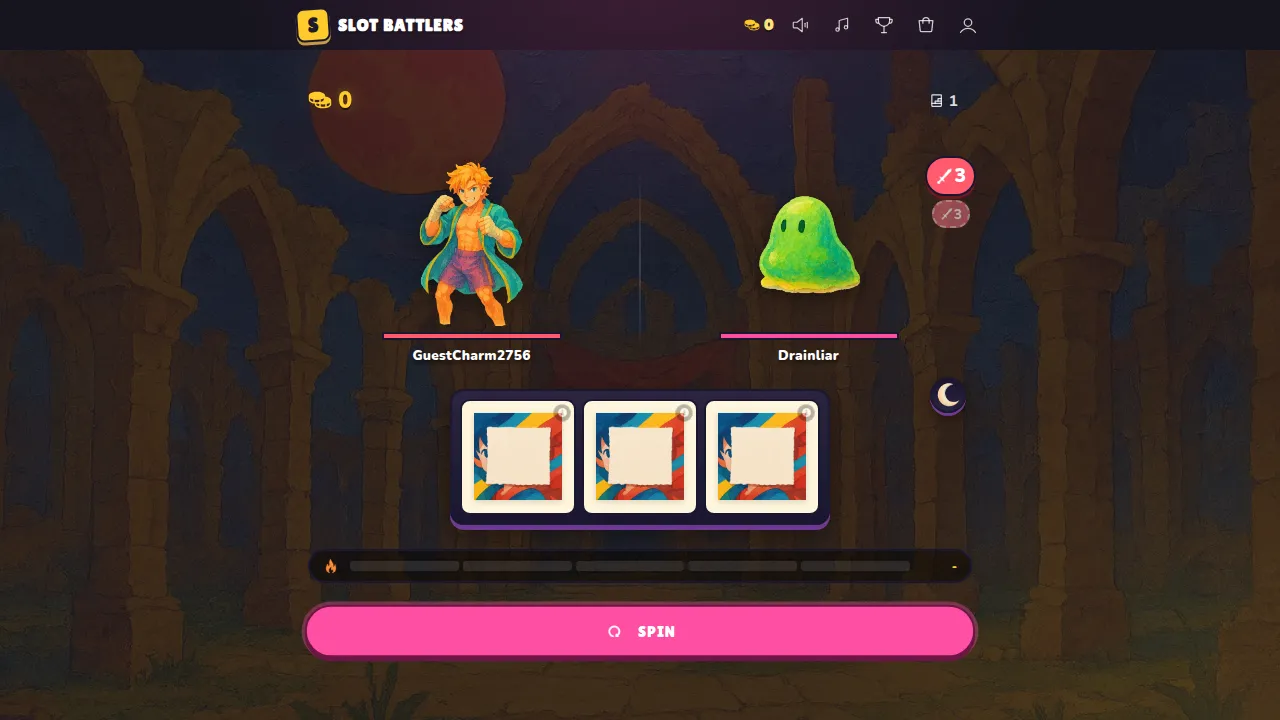 Live combat against the Drainliar enemy in Slot Battlers